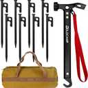 GOLDCAMP 8 Pack Heavy Duty Tent Stakes and Hammer with Canvas Storage Bag, 8in Duty Metal Tent pegs Ground Anchor for CampingOutdoorHikingDurable Combination