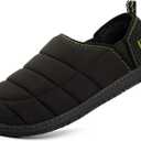 LongBay Mens Outdoor Slippers Two Tone Memory Foam Slip On Indoor House Shoes Loafers (14, Black/Green)
