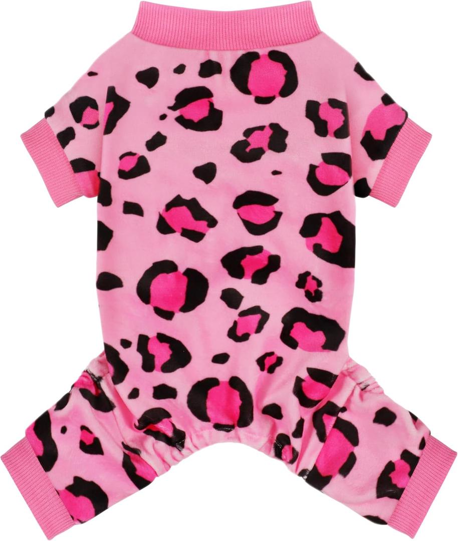 Paiaite Dog Pajamas Onesie: Comfortable Four-Legged Apparel for Small, Medium, & Large Dogs, Polyester Material for Comfort, Wrinkle Resistance, Moisture Wicking, and Stretchiness Pink Leopard 4XL (4XL-(55~80lb) | Chest(~35"))