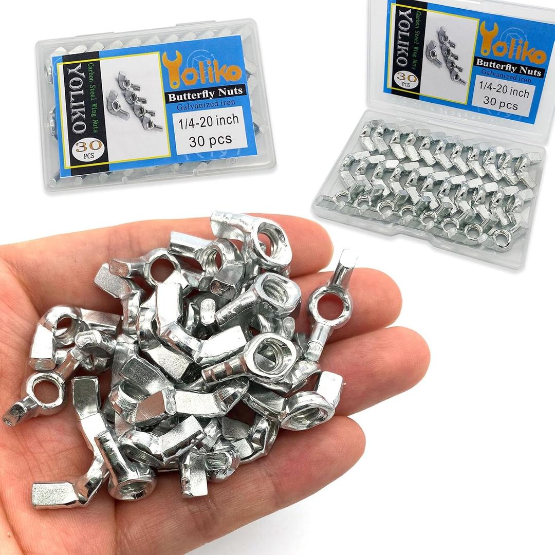30 PCS 1/4-20 Inch Wingnuts, Quality Carbon Steel Wing Nuts Zinc Plated Fasteners Parts Butterfly Nut, Hand Twist Tighten Hardware Nuts Butterfly Wing-Nut 1/4-20” Assorted Kit