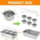 Countertop Food Serving Display Container with Clear Lid, Stainless Steel Serving Tray Catering Supplies Buffet Display Condiment Container for Restaurant Hotel Kitchen (6 Pan)