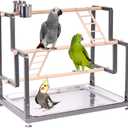 Bird Playground, Playstand for Small to Large Birds with Collapsible Metal Frame, Heavy Duty Quick-Install No Tool Request, 4 Standing Perch, 2 ladders and 2 Bird Cups