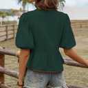 Falechay Womens Summer Tops Bowknot Puff Short Sleeve Blouses Dressy Casual Cute Babydoll Flowy Peplum Shirt for Women (Green, XL)