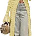 Unybwonn Long Cardigans for Women Crochet Hollow Out Knit Sweater Cover up Maxi Dress Long Sleeve Button Down Cardigan (Small, Yellow)