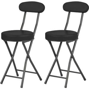 Cushioned Padded Folding Stools, Folding Bar Stool with Backrest, 220lb Capacity, 19 Inch Collapsible Round Portable Foldable Chair for Outdoor Indoor Kitchen Camping Fishing (Black, 2 Pack)
