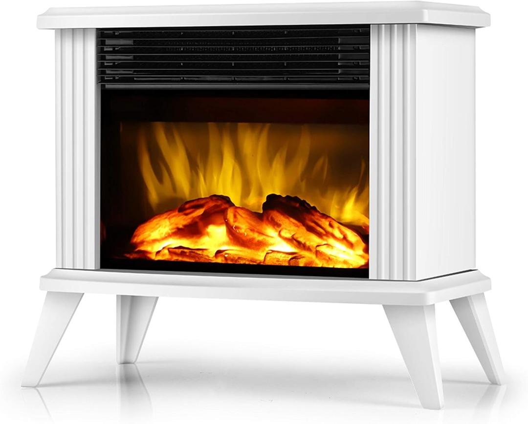 DONYER POWER Electric Mini Fireplace Heater, 1500W, 14.5" Fake Fireplace, Indoor Use, White, Quartz, Freestanding, Modern Style, Multimode Switches, Overheating Protection, Easy Operation