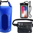 Freegrace Waterproof Dry Bags Set of 3 Dry Bag with 2 Zip Lock Seals & Detachable Shoulder Strap, Waist Pouch & Phone Case - Can Be Submerged Into Water - for Swimming (Navy Blue(Window), 20L)