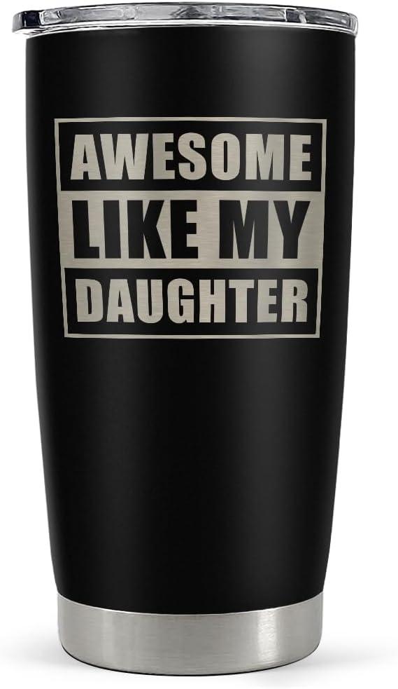 SANDJEST Gift from Daughter to Dad - 20oz Tumbler with Lid for Father - Insulated Stainless Steel Mug - Funny Coffee Mug for Outdoor Travel Sport Office, Gifts for Birthday Fathers Day