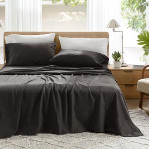 Comfort Spaces 100% Cotton Sheets Queen, Breathable, Ultra Soft Cotton Sheets, Naturally Cool Cotton Bed Sheets with 14" Elastic Pocket Fits up to 16" Mattress, All Season Sheet Set, Black 4 Piece