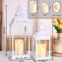 HAVITI 2 Pack Lanterns Decorative Indoor, White Farmhouse Outdoor Lantern for Porch, 17'' 12'' Floor Lantern Decor (no Glass) with 2PCS LED Flameless Candles for Wedding Home Table Front Door