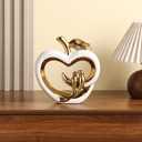 Ceramic Statue Home Decor, Fruit with Birds Sculpture, Modern Aesthetic Abstract Art Decorative Accent Table Decorations for Living Room Bedroom Bookshelf Table Office Centerpiece (White Gold)