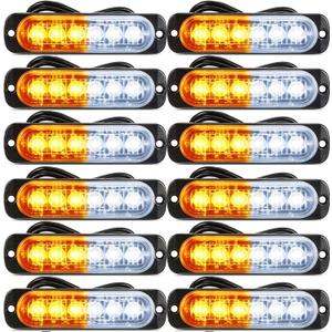 Frienda LED Amber Strobe Lights Vehicle Emergency Strobe Lights for Trucks LED Flashing Car Lights Windshield Lights Bars Hazard Shiny Mount Lights with Pads Screws for off Road Car(12 Pieces)