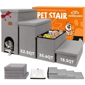 Dog Stairs with Condo 23" H, 4-Step Wider Dog Steps for High Beds Window, Folding Storage Pet Stairs Gift for Small/Medium/Large Old Dogs Cats, Ramp for Climbing Car Up to 200 lbs, Smok Gray