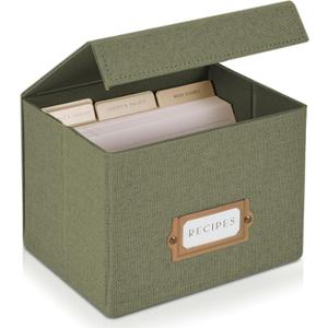 ZICOTO Beautiful Linen Recipe Box - Fits 4x6 inch Recipe Cards to Organize Up to 250 Recipes - Sturdy Card Holder and Great Gift for Any Kitchen - Cards Not Incl. (Sage)