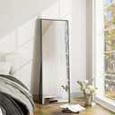 Mirrorons 56"x18" Black Full Length Mirror, Floor Standing or Wall Mounted with Hanging Kit, Shatterproof Tempered Glass Mirror for Living Room, Bedroom, Dressing Room, Gym
