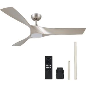 VONLUCE Ceiling Fans with Lights, 52" Mid Century Ceiling Fan and Remote, Stepless Dimming, 6 Speeds Noiseless DC Motor, 3 ABS Blades, Indoor Ceiling Fan for Kitchen Bedroom Living Room, Nickel