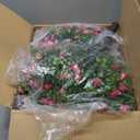 2-Pack Artificial Boxwood Topiary Ball Plant with Pink Flowers, Ground Stake, UV-Resistant Outdoor & Indoor Decorative Flowers