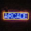 Arcade Neon Sign - Retro Blue & Yellow LED USB Wall Light for Game Rooms & Bars, Hanging Kit Included, Vintage Gift for Gamers & Adults