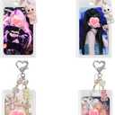 4 Sets Photocard Holder with Cute Cat Bear Keychain Kawaii Transparent Kpop Photocard Holder Charms 3 Inch Y2K Photo Display Card Keychain for Kpop Album ID Bus Badge Card