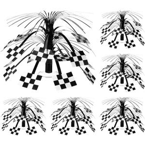 Tigeen 6 Pcs Racing Car Party Supplies Checkerboard Spray Centerpieces with Base Foil Table Toppers Decorations for Game Day Race Sports Enthusiasts Birthday Baby Shower Party Decor