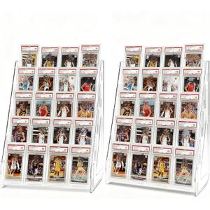 2 Pack 5-Tier Baseball Card Display Shelf Large Capacity Shelf Rack Holder Stands For Baseball Basketball Sports Graded Game Greeting Cards Display