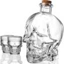 Skull Decanter Set 25oz/ 750ml Crystal Glass Skull Liquor Bottle with 2 Small 50ml Skull Cups Funny Halloween Decor Whiskey Decanter for Liquor Vodka Wine Bourbon or More