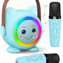 Mini Karaoke Machine Toy for Kids, Portable Karaoke Machine with 2 Wireless Microphone for 4, 5, 6, 7, 8, 9, 10, 11, 12+ Years Old Christmas Birthday Gifts Girls Boys (Blue)