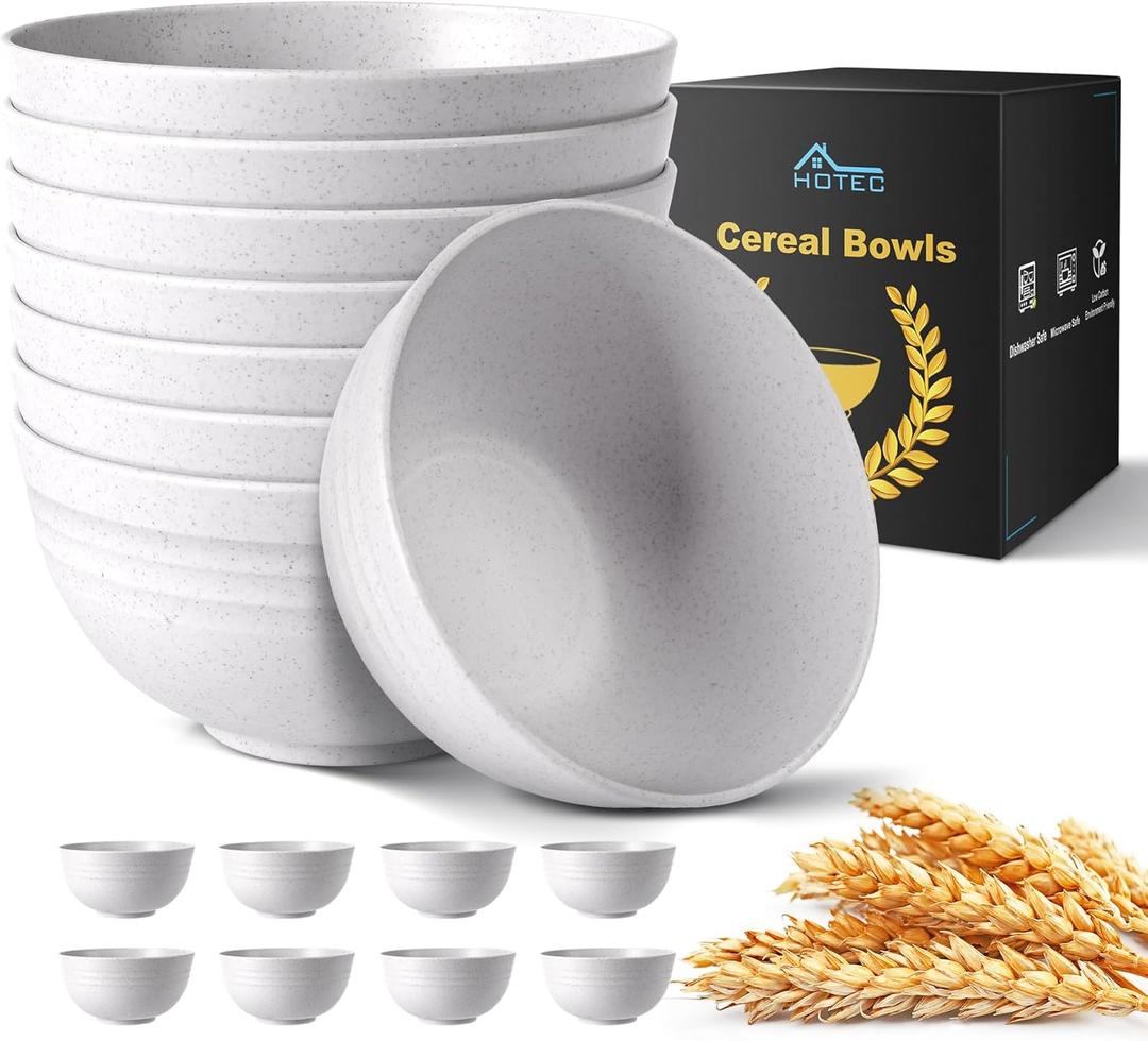 HOTEC Unbreakable Wheat Straw Cereal Bowls - Microwave & Dishwasher Safe Soup and Salad Bowls BPA Free, Set of 8, 26oz, White (5.9 inches (W) x 3 inches (H))