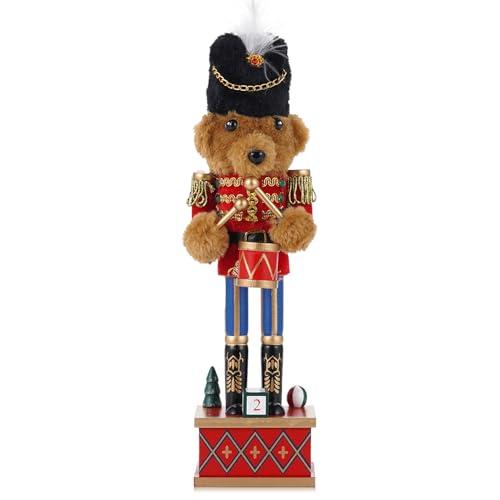 Christmas Decorations Nutcracker Figures, 11 inch Wooden Nutcracker Premium Plush Bear Drummer Ornaments, Festive Collectible Christmas Nutcracker Figures Party Tabletop Thanksgiving Decor(Bear Drummer)