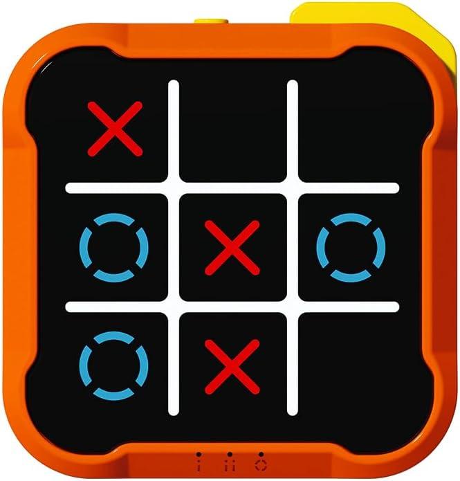 4-in-1 Tic Tac Toe Bolt Game, Handheld Electric Puzzle Game with Silent Mode, Portable Strategy Set for Kids & Adults,Travel Games, Birthday Gifts (Orange）