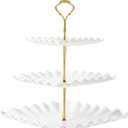 DAFURIET Dessert Cupcake Stand, 3 Tier Cup Cake Holder Tower for Tea Party/Birthday/Wedding, Plastic Tiered Serving Tray with Metal Rod, White
