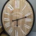 Large Oval Wall Clock 25 Inch, Rustic Farmhouse Wooden Decorative Clock with Black Metal Frame & 3D Roman Numerals, Vintage Old Town London Design for Living Room, Kitchen, and Bedroom Decor