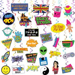 Throwback 90s Hanging Swirls - 32 Pieces - Back to the 90s Party Decorations, Supplies and Favors