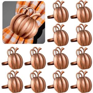 Patelai 12 Pieces Thanksgiving Pumpkin Napkin Rings Fall Napkin Holders Thanksgiving Dinner Tables Rings for Halloween Weddings Dinner Party Family Gatherings (Bronze)