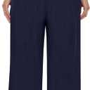 TARSE Womens Summer Linen Palazzo Pants Boho High Waisted Wide Leg Casual Long Lounge Pant Trousers with Pockets (Blue, M)