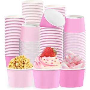 120Pcs Pink Paper Ice Cream Cups 12 oz Disposable Gradient Pink Paper Dessert Snack Bowls Spring Summer Food Yogurt Cup Containers for Food Soup Candies Bride Shower Easter Party Supplies