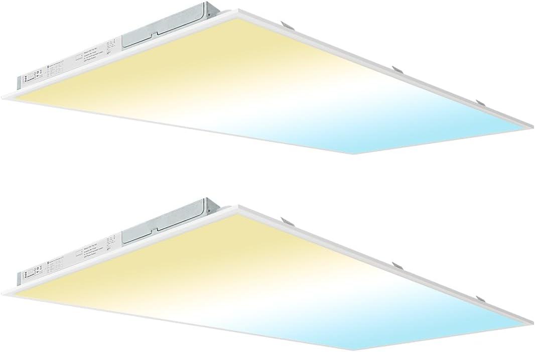 kadision 2x4 LED Flat Panel Light 5000K/4000K/3500K, 60W 50W 40W 30W 25W Adjustable, 6600LM 0-10V Dimmable Drop Ceiling Lights, 100-277V ETL-Listed, 2-Pack
