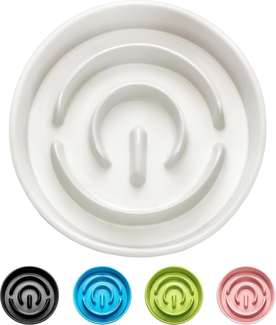 MOPANG Ceramic Slow Feeder Dog Bowls, 0.6 Cup Slow Feeder for Small Dogs and Cats, Puzzle Maze Bowl, Prevents Choking, 6in, White