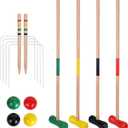 GOTHINK 4 Players Croquet Set with Wooden Balls for Adults & &Kids - Summer Outdoor Games for School Field Day Lawn Backyard Activity - 30Inch Wooden Mallets,Colored Ball, Wickets, Stakes