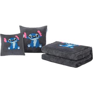 Stitch Blanket and Pillow - 2 in 1 Airplane Travel Blanket Compact with Soft Bag Pillowcase for All Season Super Cozy Soft Flannel Throw Blankets for Home Couch, Bed, Sofa (60""x75""), Grey