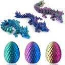 3PCS 3D Printed Dragon with Egg, Small Articulated Crystal Dragons Eggs for Easter Basket Stuffers Home Office Decoration Executive Desk Toys, Pack of 3