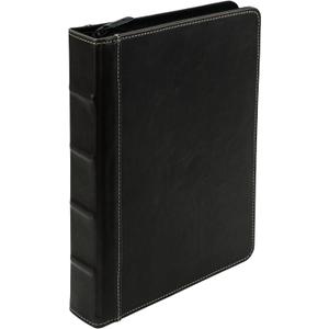 Samsill Vintage Leather Mini 3 Ring Zipper Binder, 1 Inch Round Ring Capacity (Holds 200 Sheets), 5.5 x 8.5 Inch Documents, Notebook Organizer, Planner, Black with Contrast Stitching