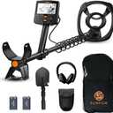 SUNPOW Metal Detector for Adults Professional - High Accuracy with 12" Waterproof Coil, 2x Backlit LCD Display, Advanced DSP Chip, 5 Modes, Adjustable Length (19"-59"), Sturdy Spiral Structure -OTMD14