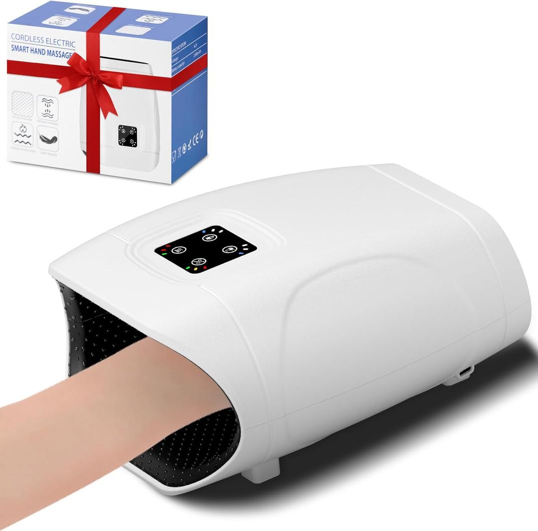 TipTalk Hand Massager with Heat and Compression, Cordless Electric Hand Held Massager for Arthritis and Carpal Tunnel, Gifts for Men and Women (White)