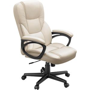 Furmax Office Executive Chair High Back Adjustable Managerial Home Desk Chair, Swivel Computer PU Leather Chair with Lumbar Support (Beige)