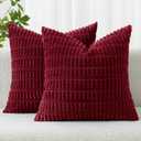 MIULEE Pack of 2 Christmas Burgundy Corduroy Decorative Pillow Covers 20x20 Inch Soft Boho Striped Throw Pillow Covers Modern Farmhouse Home Decor for Sofa Living Room Couch Bed
