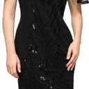 SWEETV Flapper Dresses 1920s Dresses for Women,Crew Neck Great Gatsby Dresses with Sleeve Roaring 20s Dress for Harlem Nights (Large, Black)