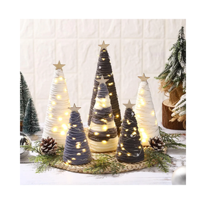 Cinnvoice 6 Pcs Boho Christmas Yarn Tree Natural Christmas Tree Xmas Yarn Cone Pedestal Tree Decoration Farmhouse Christmas Tree Rustic Wool Tree Bottle Brush Tree Table Centerpiece Decor(Grey)