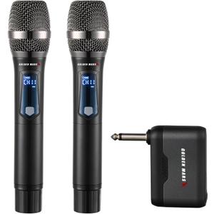 Karaoke Wireless Microphones for Singing with Auto 2.4GHz Stable Reception | Rechargeable 2 Pcs Metal Microphones with 300FT Extra Long Distance Professional Cordless Microphone for DJ Church Classroom