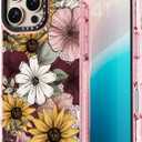 for iPhone 16 Pro Max Case Cute - Durable Shockproof 6.6 ft Drop Impact Phone Case - Funny Sunflower Design (6.9") Glitter Pink
